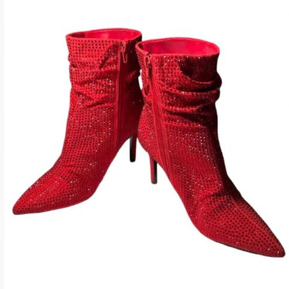 Nine West Dazzling Ruby-Colored Glass Crystal-Covered Booties   Size 9   NWOT - Picture 1 of 9